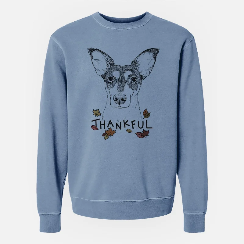 Thankful Chloe the Doxie Mix - Unisex Pigment Dyed Crew Sweatshirt Hoodie with Back Slit Movement Comfort