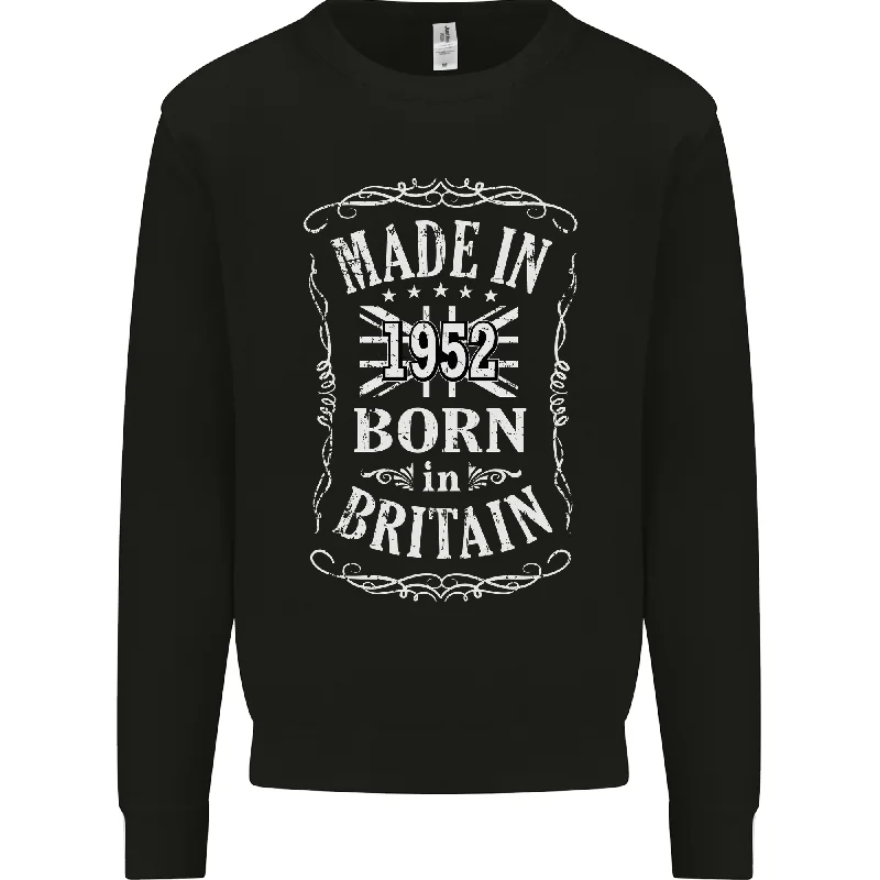 Born In Britain 72nd Birthday Made 1952 Mens Sweatshirt Jumper Hoodie with Reflective Safety Nightwear