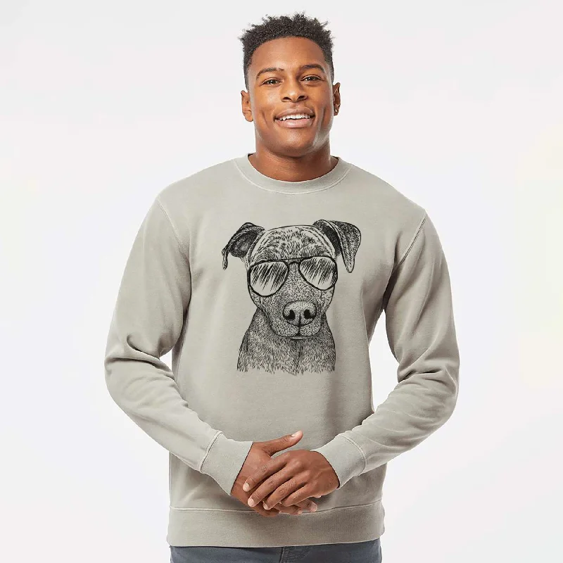 Aviator Reeses the Pitbull - Unisex Pigment Dyed Crew Sweatshirt Hoodie with Hem Patch Decorative Personalized