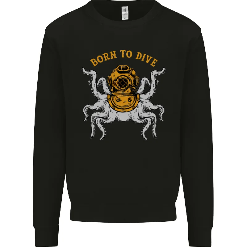 Born to Dive Octopus Scuba Diving Diver Mens Sweatshirt Jumper Hoodie with Hem Contrast Bold Stylish