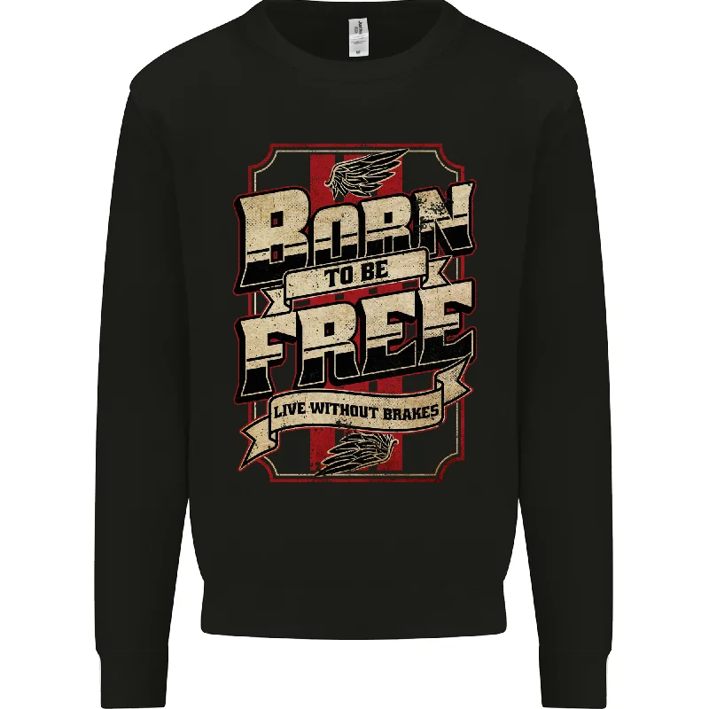 Born To Be Free Biker Motorbike Motorcycle Mens Sweatshirt Jumper Hoodie with Turtle Neck Cozy Winter