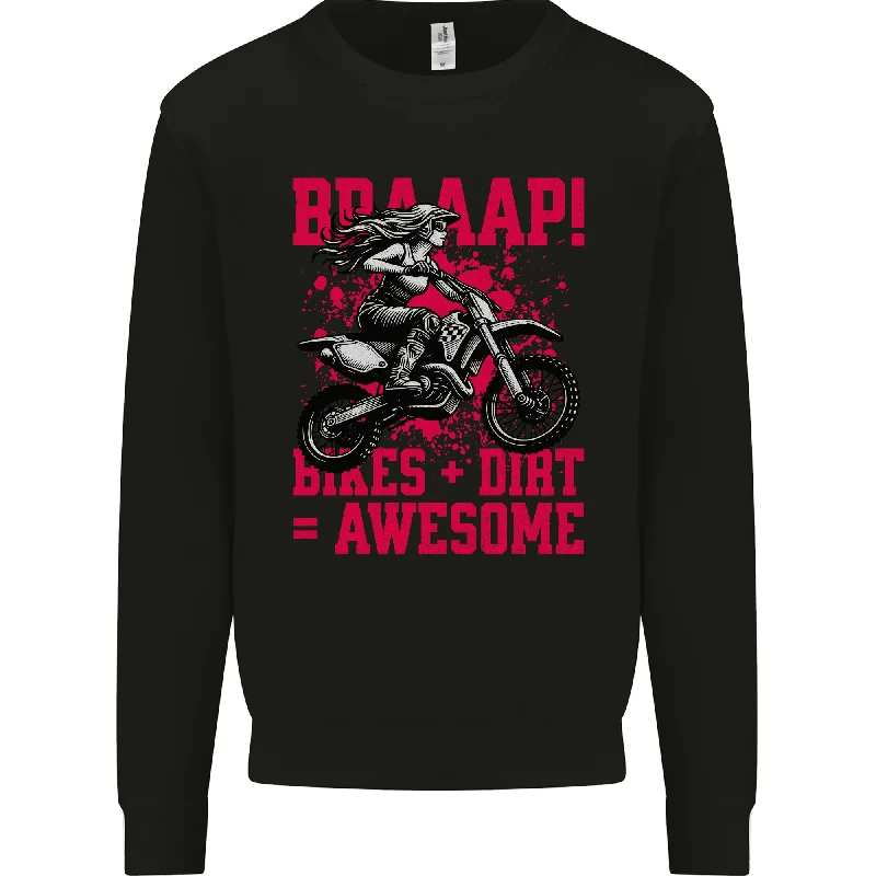 Braaap Awesome Motocross MotoX Dirt Bike Female Mens Sweatshirt Jumper Hoodie with Bell Sleeves Flared Feminine