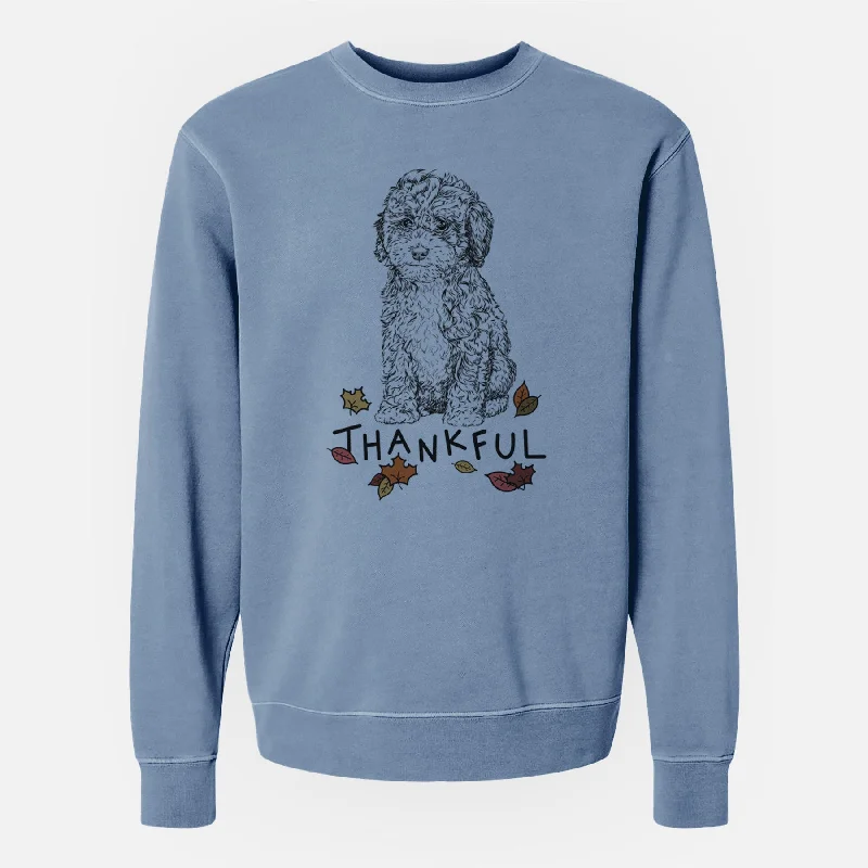 Thankful Sweet Tea the Mini Doodle - Unisex Pigment Dyed Crew Sweatshirt Hoodie with Cropped Fit Short Trendy