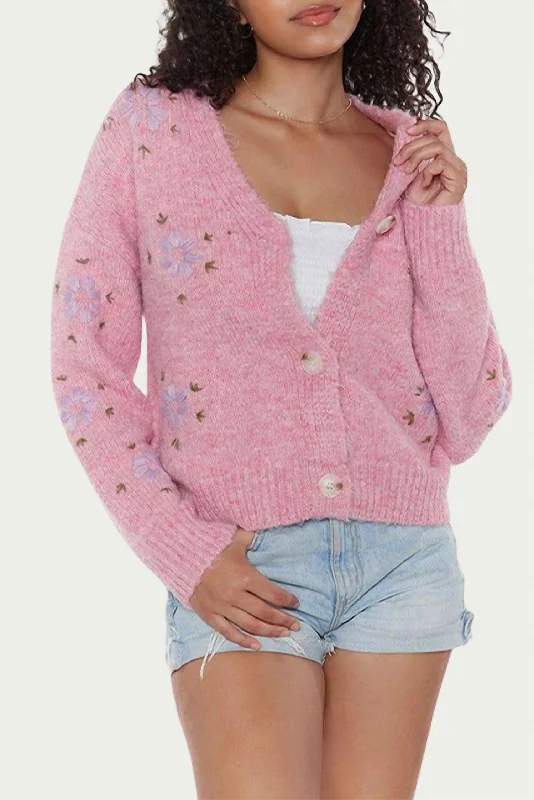 Surat Floral Cardigan In Pink Iron Safe Non-Iron Wrinkle Free