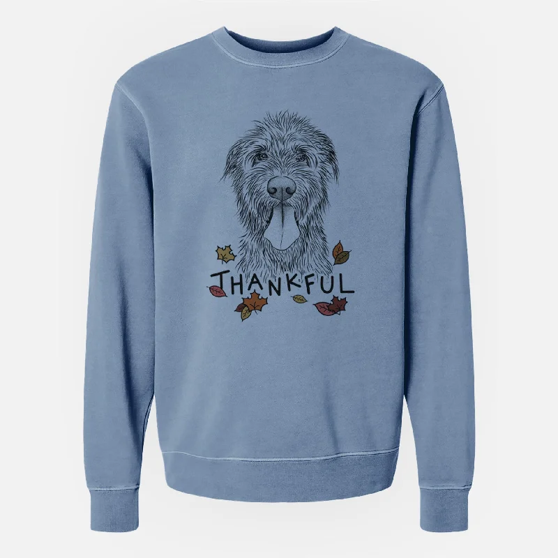 Thankful Sullivan the Irish Wolfhound - Unisex Pigment Dyed Crew Sweatshirt Hoodie with Longline Fit Extended Stylish