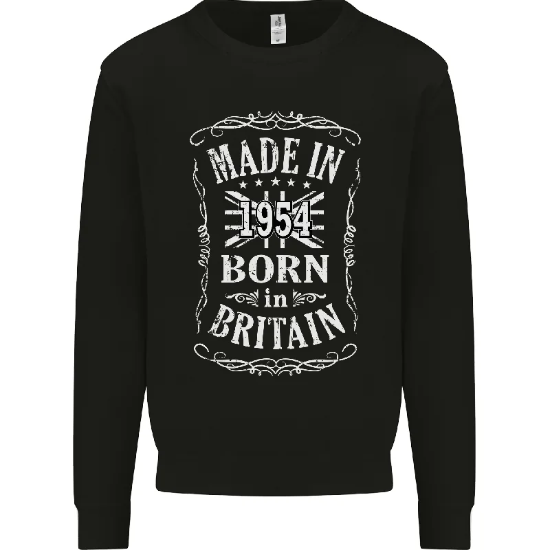 Born In Britain 70th Birthday Made 1954 Mens Sweatshirt Jumper Hoodie with Rhinestones Sparkly Elegant