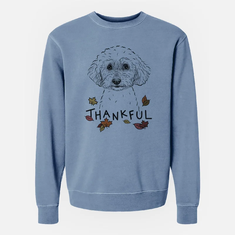 Thankful Stitch the Bichonpoo - Unisex Pigment Dyed Crew Sweatshirt Hoodie with Batwing Sleeves Loose Dramatic