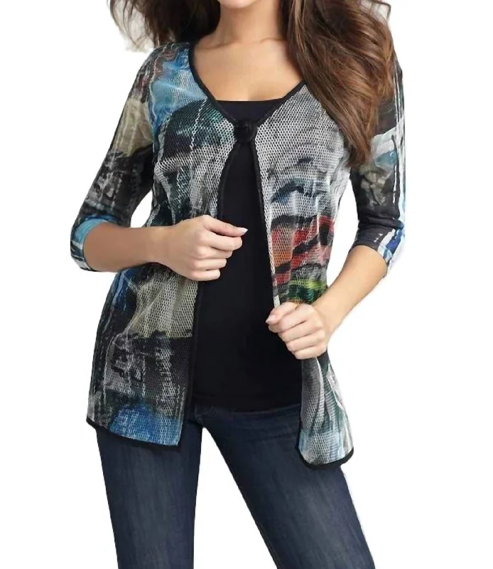 Daybreak Long Cardigan In Black Multi Spandex Blend Rayon Blend Denim Blend