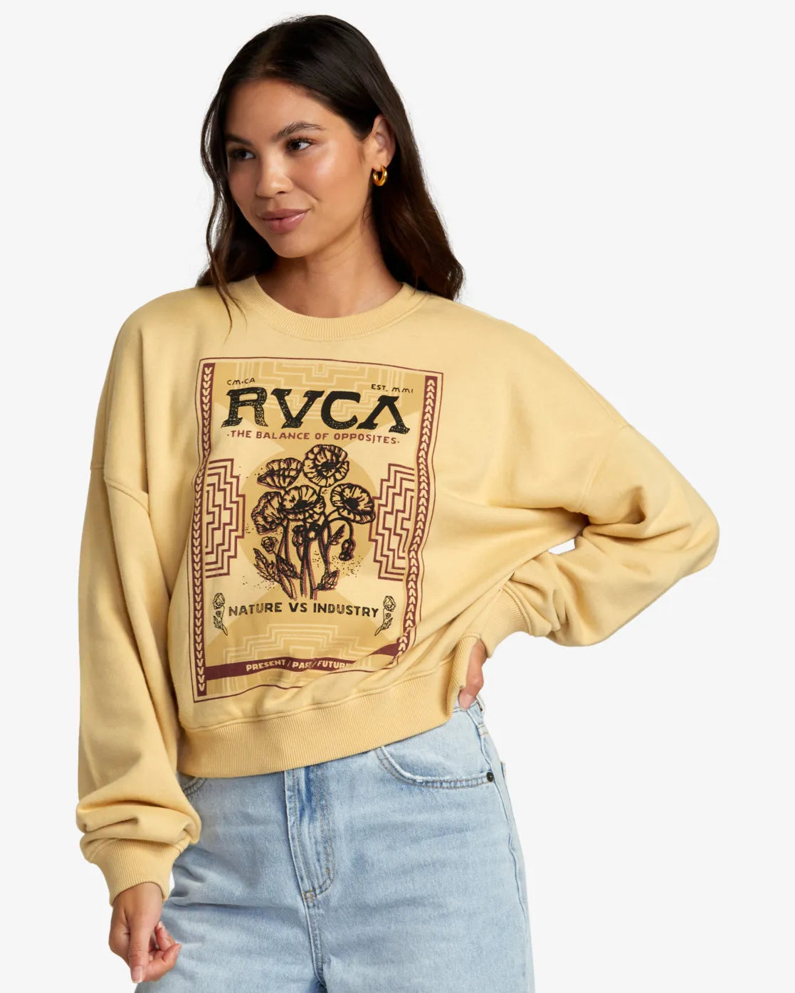 RVCA Womens Sweatshirt Court Pullover Crew Hoodie with Fur Luxurious Winter