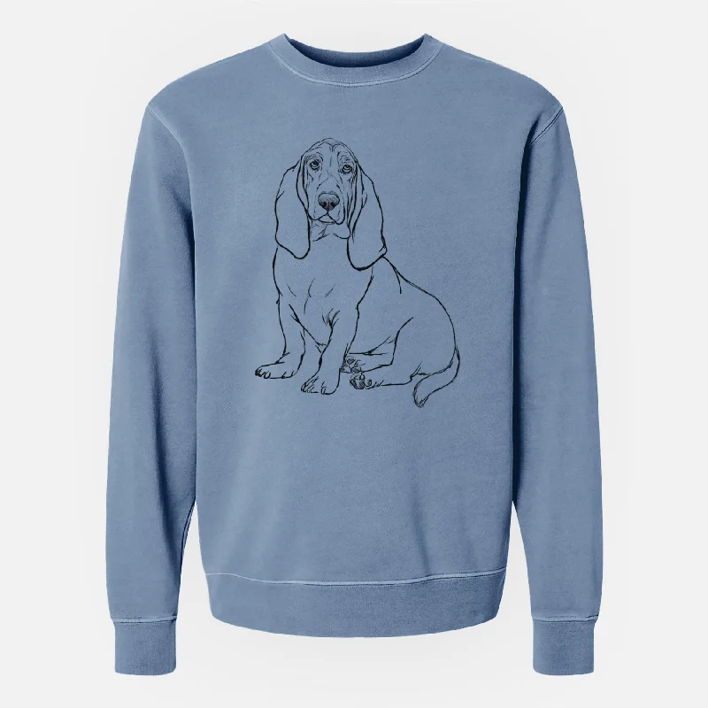 Doodled Blueberry the Basset Hound - Unisex Pigment Dyed Crew Sweatshirt Hoodie with Side Slits Relaxed Casual