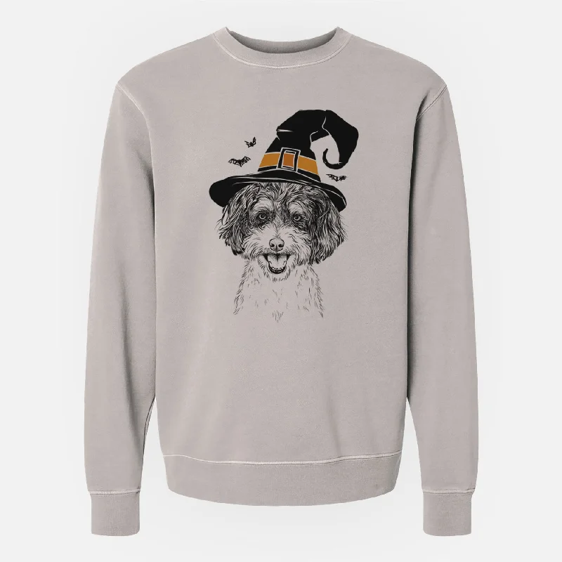 Witch Carlos the Cavapoo - Unisex Pigment Dyed Crew Sweatshirt Hoodie with Puffed Sleeves Voluminous Trendy