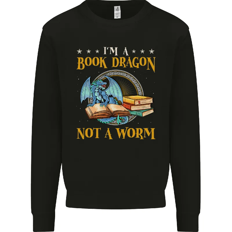 Book Dragon Funny Booklover Reader Worm Mens Sweatshirt Jumper Hoodie with Magnetic Closure Innovative Modern