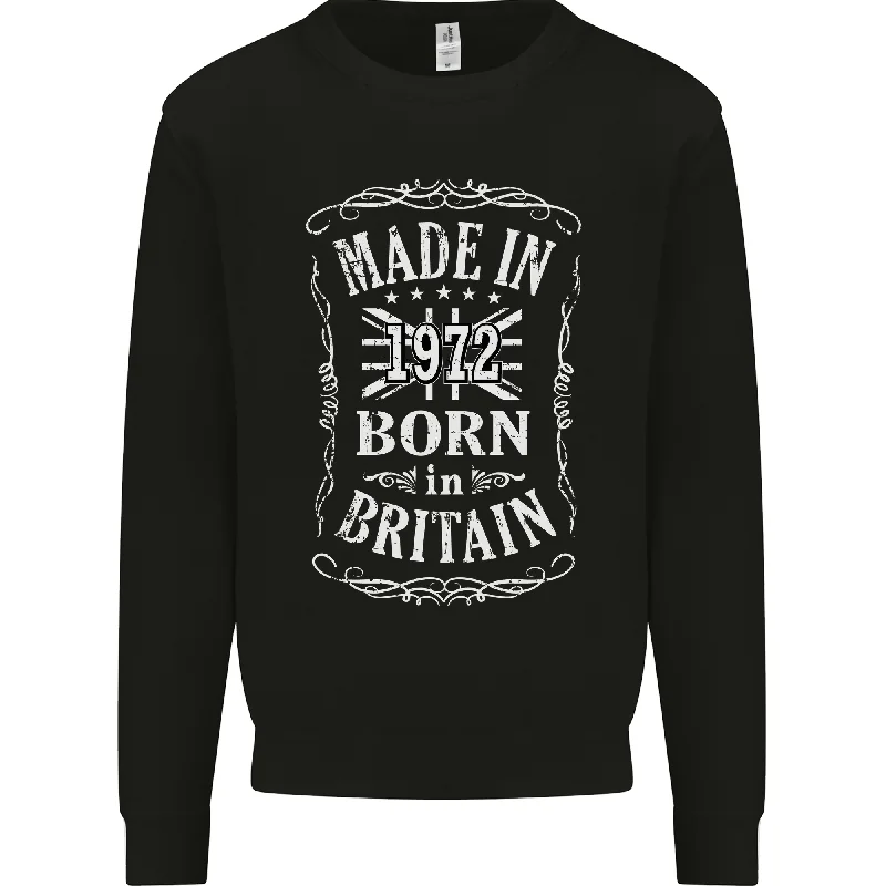 Born In Britain 52nd Birthday Made 1972 Mens Sweatshirt Jumper Hoodie with Hem Embroidery Detailed Premium