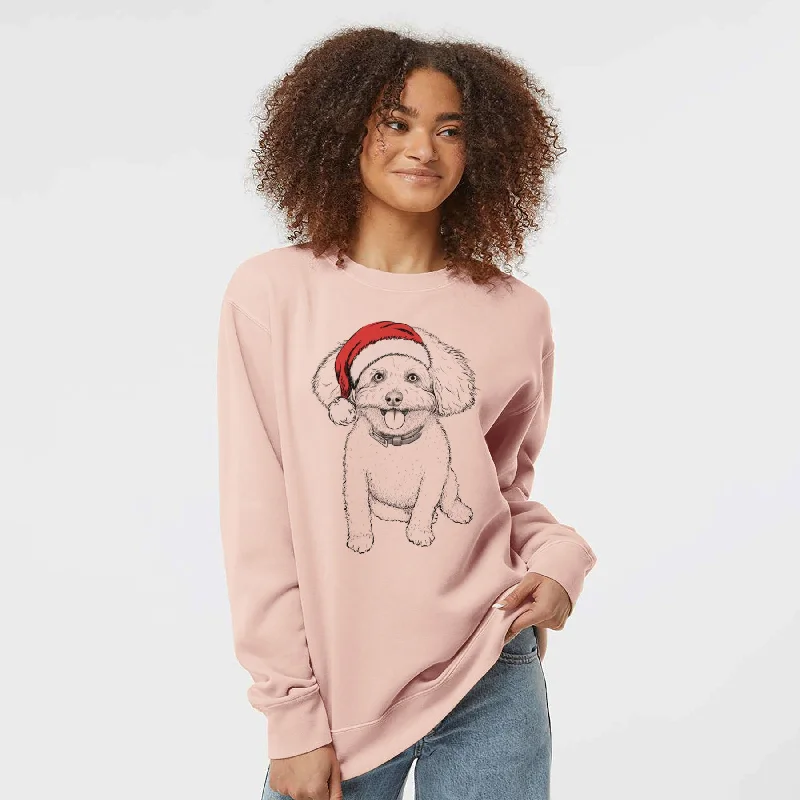 Santa Peyton the Bichon Frise - Unisex Pigment Dyed Crew Sweatshirt Hoodie with Neon Bright Vibrant