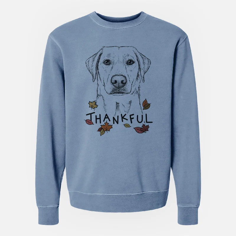 Thankful Zoe the Yellow Lab - Unisex Pigment Dyed Crew Sweatshirt Hoodie with Stripes Bold Sporty