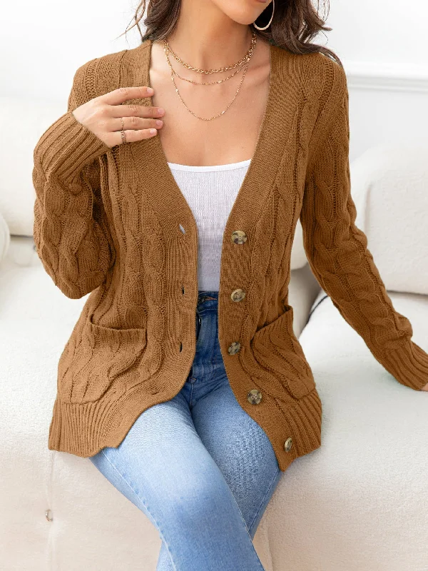 Button Down Cable-Knit Cardigan Casual Formal Business