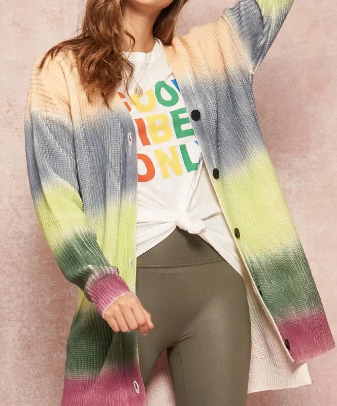 Rainbow Ombré Colorblock Cardigan Chenille Brocade Lace