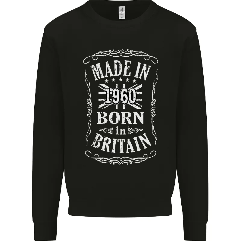 Born In Britain 64th Birthday Made 1960 Mens Sweatshirt Jumper Hoodie with Button Classic Timeless