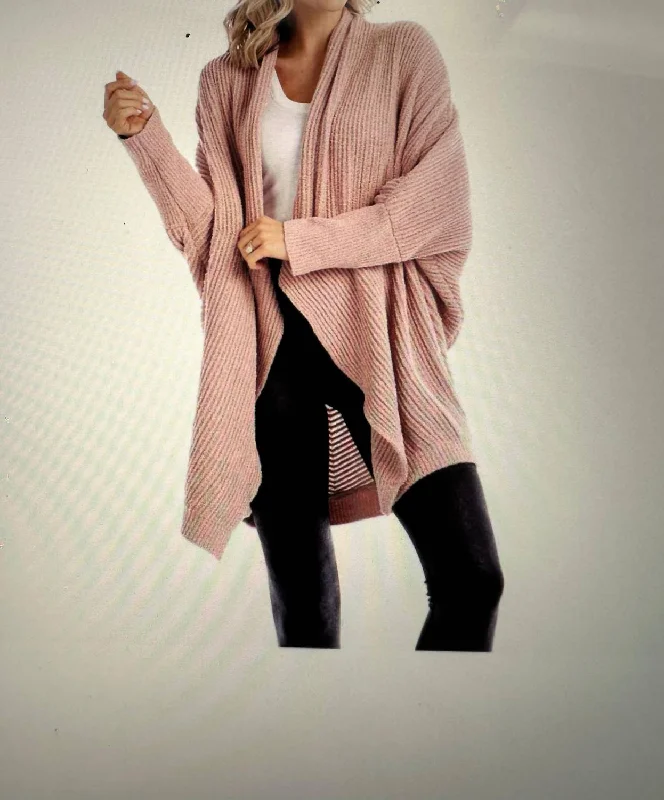 Bonnie Draped Cardigan In Pink Satin Blend Silk Blend Wool Blend