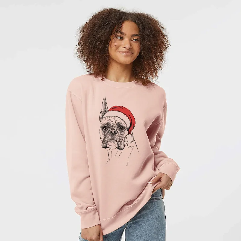 Santa Ezra the Boxer - Unisex Pigment Dyed Crew Sweatshirt Hoodie Dress Longline Feminine