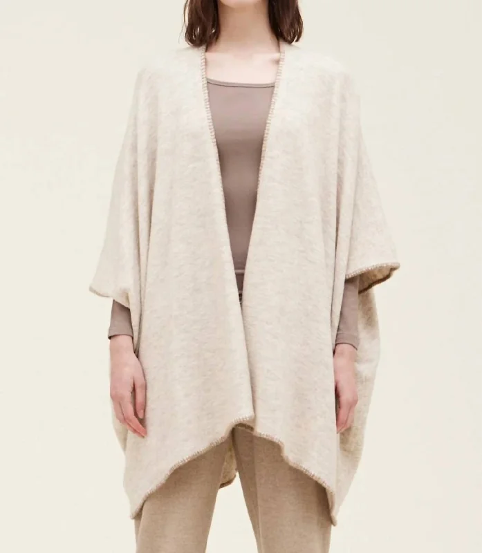 Whipstitch Poncho Cardigan In Natural Houndstooth Herringbone Solid