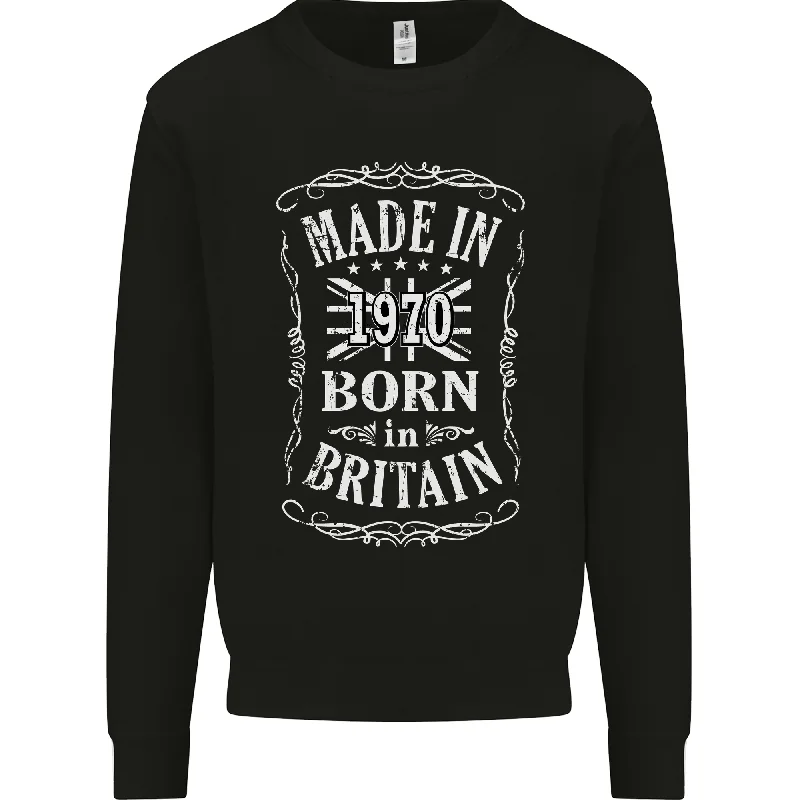 Born In Britain 54th Birthday Made 1970 Mens Sweatshirt Jumper Hoodie with Hem Raw Edge Edgy Unfinished