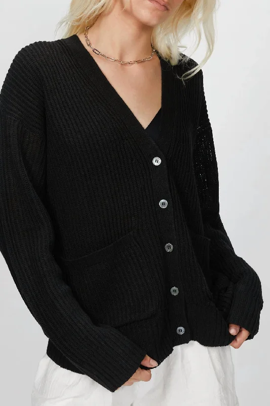 Ribbed Kurt Cardigan In Black Spandex Rayon Corduroy