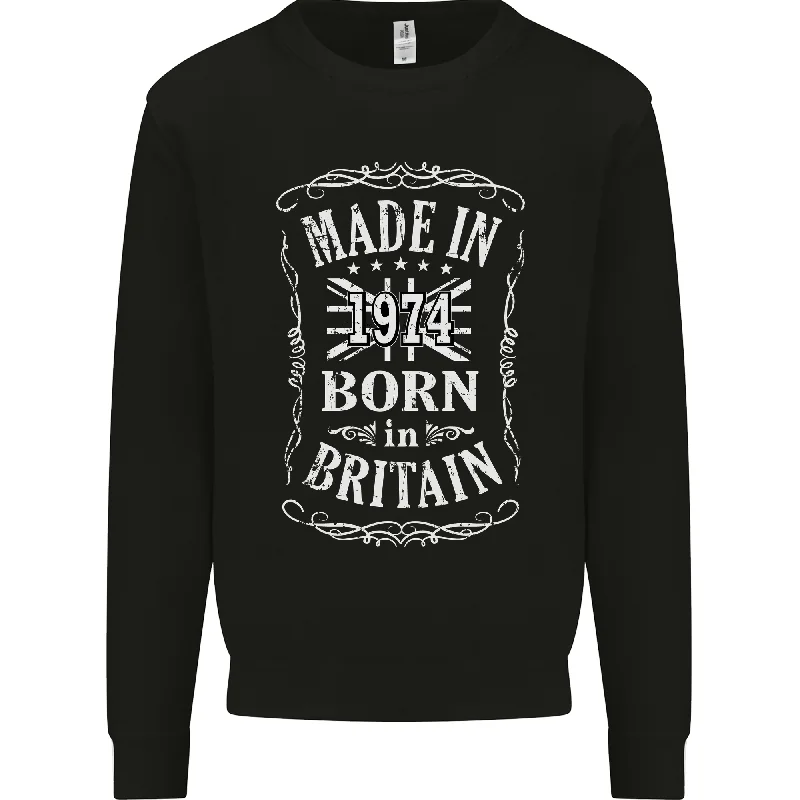 Born In Britain 50th Birthday Made 1974 Mens Sweatshirt Jumper Hoodie with Hem Elastic Stretchable Comfortable