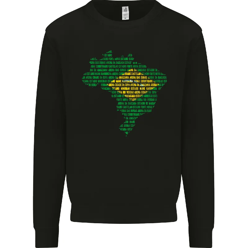 Brazilian Flag Word Cloud Brazil Football Mens Sweatshirt Jumper Hoodie with Hem Drawcord Adjustable Customizable