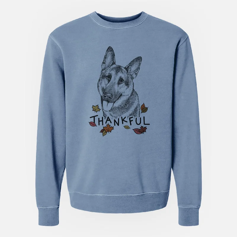 Thankful Whitaker the German Shepherd - Unisex Pigment Dyed Crew Sweatshirt Hoodie with Emblem Brand Identity