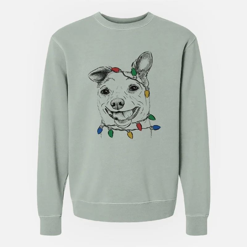 Christmas Lights Mortimer the Mixed Breed - Unisex Pigment Dyed Crew Sweatshirt Hoodie with Back Slit Movement Comfort