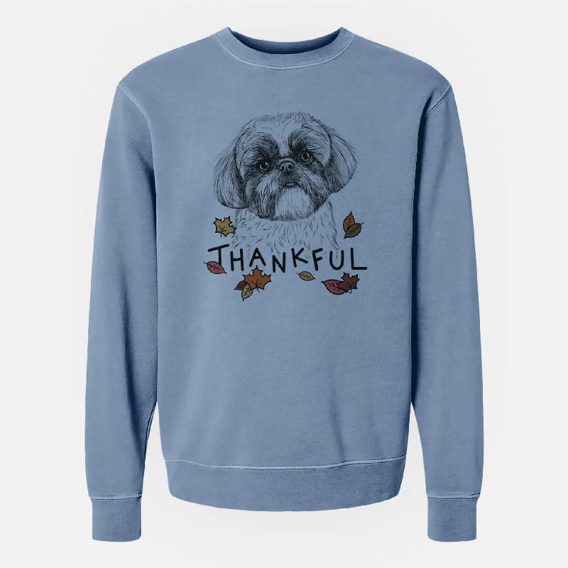 Thankful Simon the Shih Tzu - Unisex Pigment Dyed Crew Sweatshirt Hoodie with Cuffed Sleeves Snug Secure