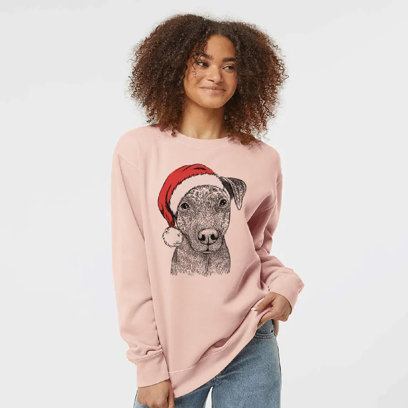 Santa Reeses the Pitbull - Unisex Pigment Dyed Crew Sweatshirt Hoodie with Hem Embroidery Detailed Premium