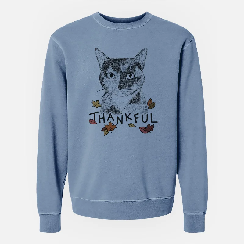 Thankful Spooky Kitty the Tortoiseshell Cat - Unisex Pigment Dyed Crew Sweatshirt Hoodie with Puffed Sleeves Voluminous Trendy