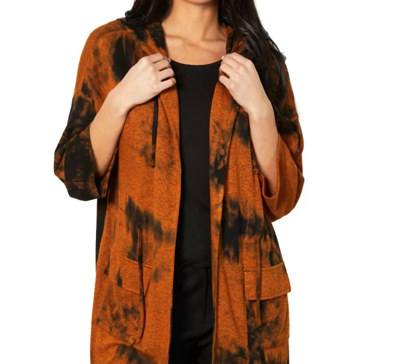 Marble Wash Drawstring Cardigan In Spice Spandex Blend Rayon Blend Denim Blend