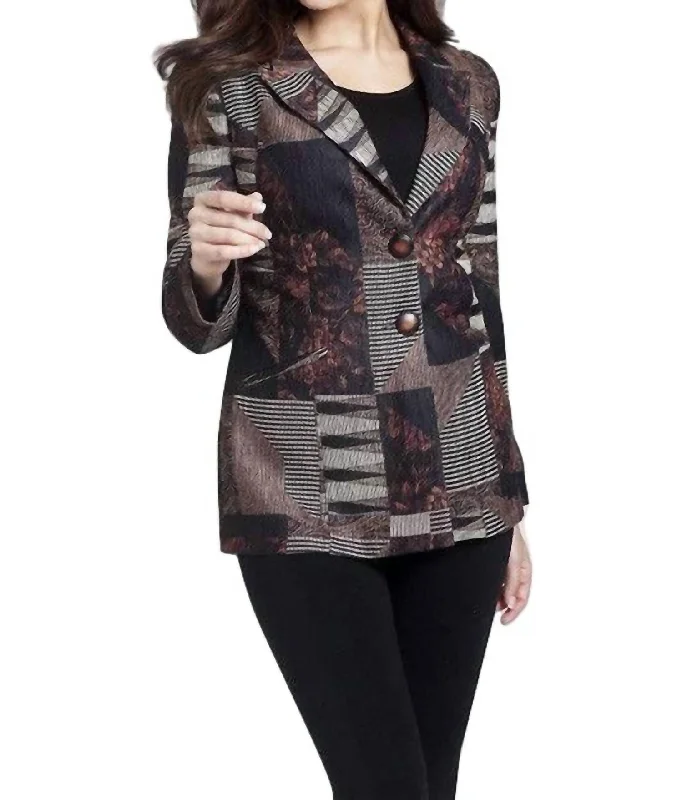 Tapestry Chenille 2-Button Cardigan In Black Multi Transparent Opaque Sheer