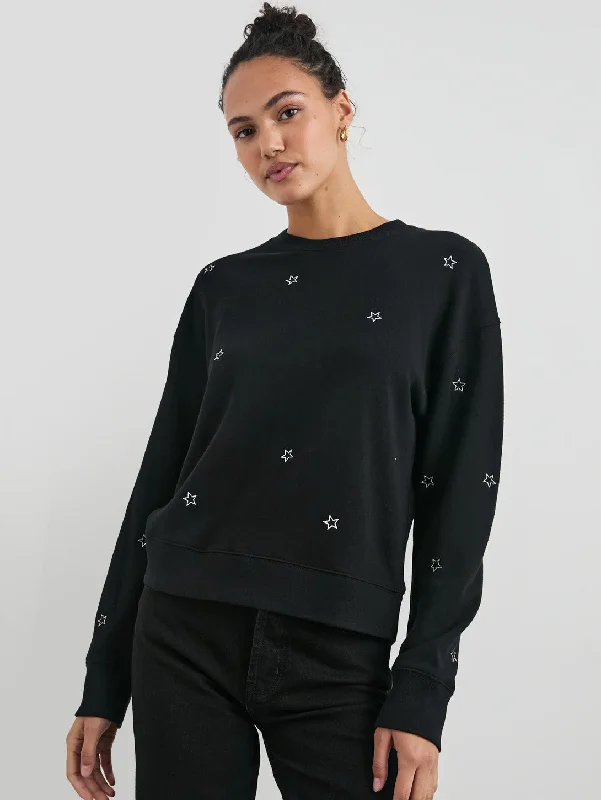 Ramona Sweatshirt - Black Silver Star Embroidery Hoodie Jacket Zipper Layering