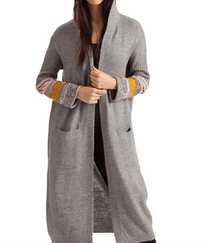 Natalia Long Cardigan With Hood In Gray Multi Oversized Loose Flowy