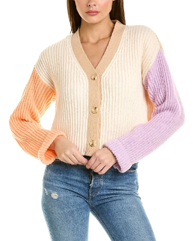 Isla Ciel Colorblock Cardigan Chenille Blend Fleece Blend Nylon Blend