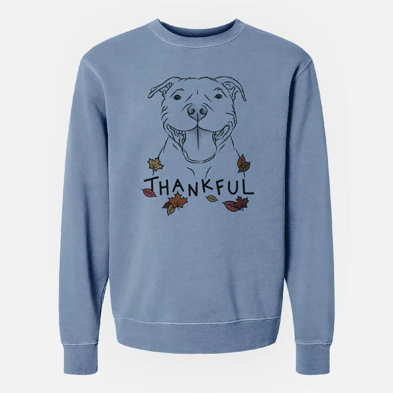 Thankful Wafer the Staffordshire Bull Terrier - Unisex Pigment Dyed Crew Sweatshirt Hoodie with Tie-Dye Psychedelic Retro