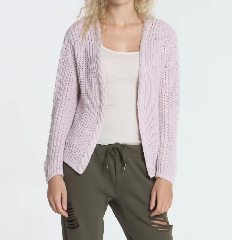 Cool Days Cardigan In Faded Pink Ribbed Striped Patterned