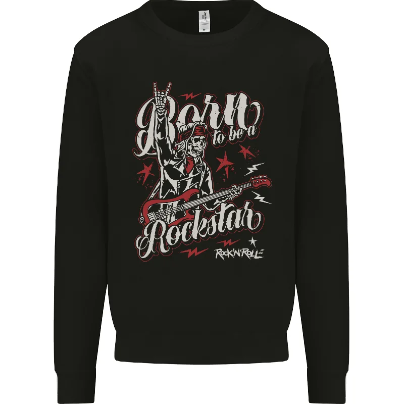 Born to Be a Rockstar Funny Rock Music Guitar Mens Sweatshirt Jumper Hoodie with V-Neck Classic Versatile