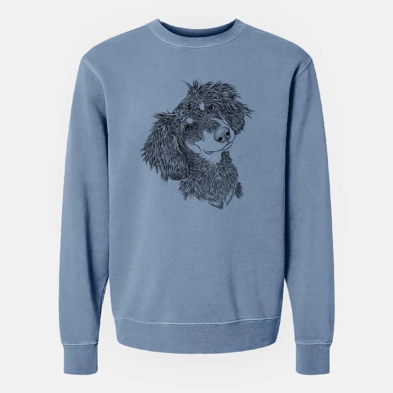 Bare Bailey the Long Haired Dachshund - Unisex Pigment Dyed Crew Sweatshirt Hoodie with Crew Neck Simple Timeless