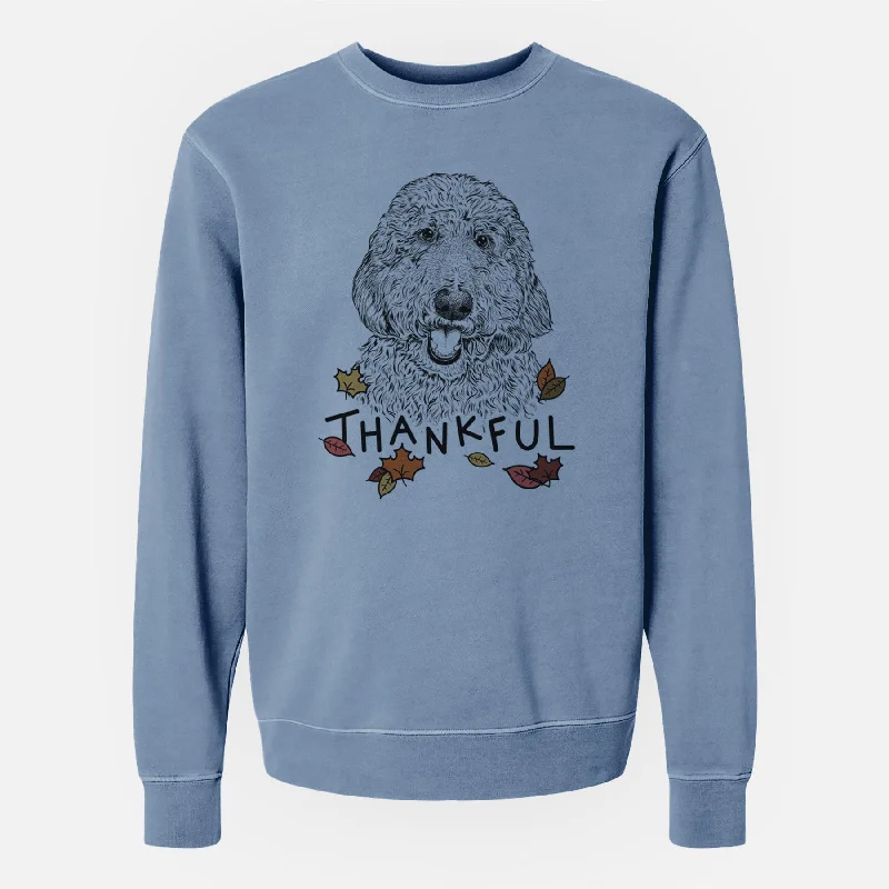 Thankful Whisper the Goldendoodle - Unisex Pigment Dyed Crew Sweatshirt Hoodie with Applique Textured Unique