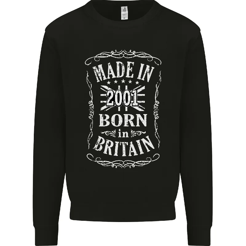 Born In Britain 23rd Birthday Made 2001 Mens Sweatshirt Jumper Hoodie with Sequins Glamorous Eye-catching