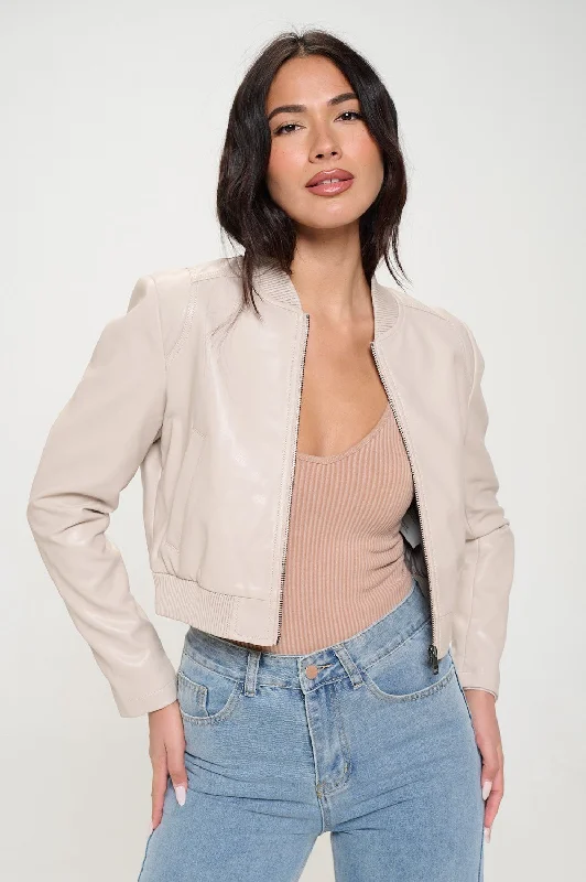 Vegan Leather Minimalistic bomber Jacket in Cream Denim Jacket Leather Jacket Suede Jacket