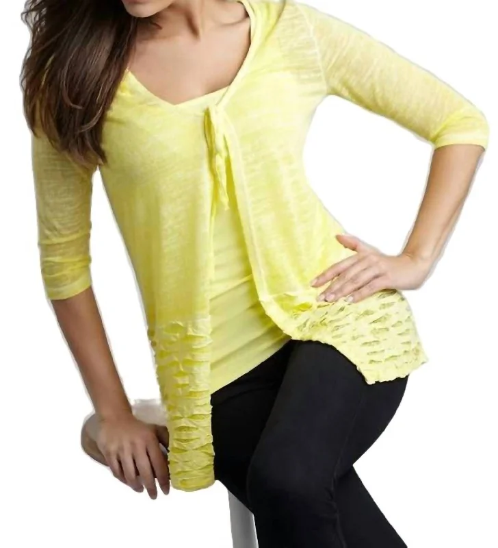 Tie-Front Melange Cardigan In Yellow Layered Multi-layer Single Layer