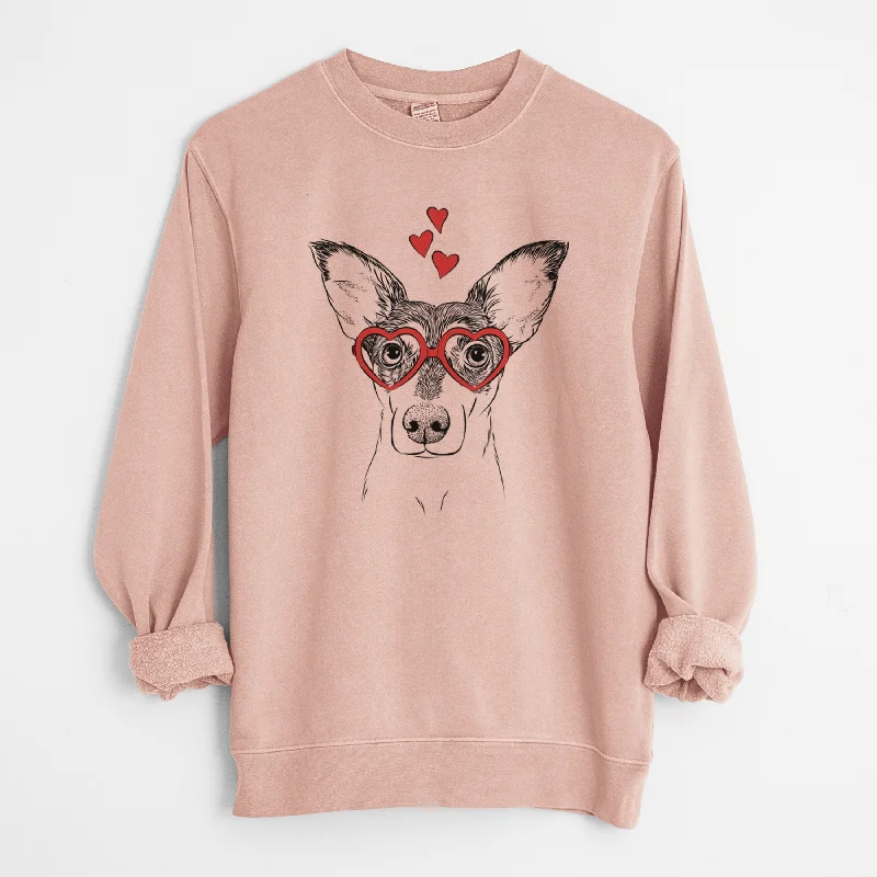 Valentine Chloe the Doxie Mix - Unisex Pigment Dyed Crew Sweatshirt Hoodie with Hem Drawcord Adjustable Customizable