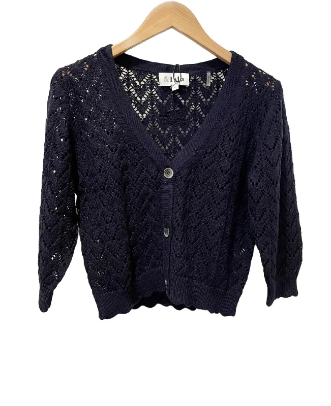 Talia Cardigan In Midnight Lace Blend Ribbed Blend Corduroy Blend