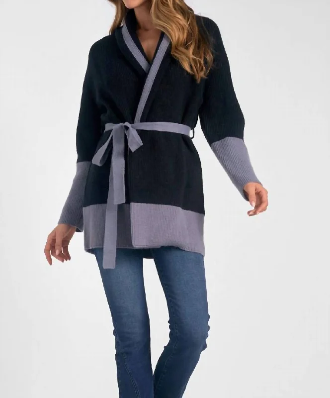 Belted Color Block Cardigan In Black/grey Long Cardigan Short Cardigan Medium Cardigan